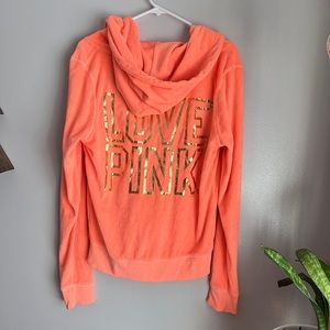 PINK Vintage Terry Zip Up Sweatshirt Bright orange & Gold